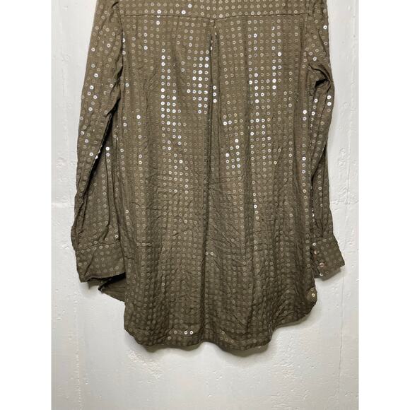 Anthropologie Maeve Sequin Button Down Shirt Size Small Olive Green Long Sleeve - Picture 9 of 10